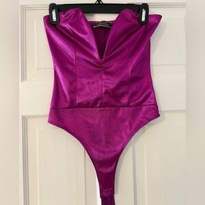 Blue Blush Fuchsia Women’s Plunge structured Bodysuit